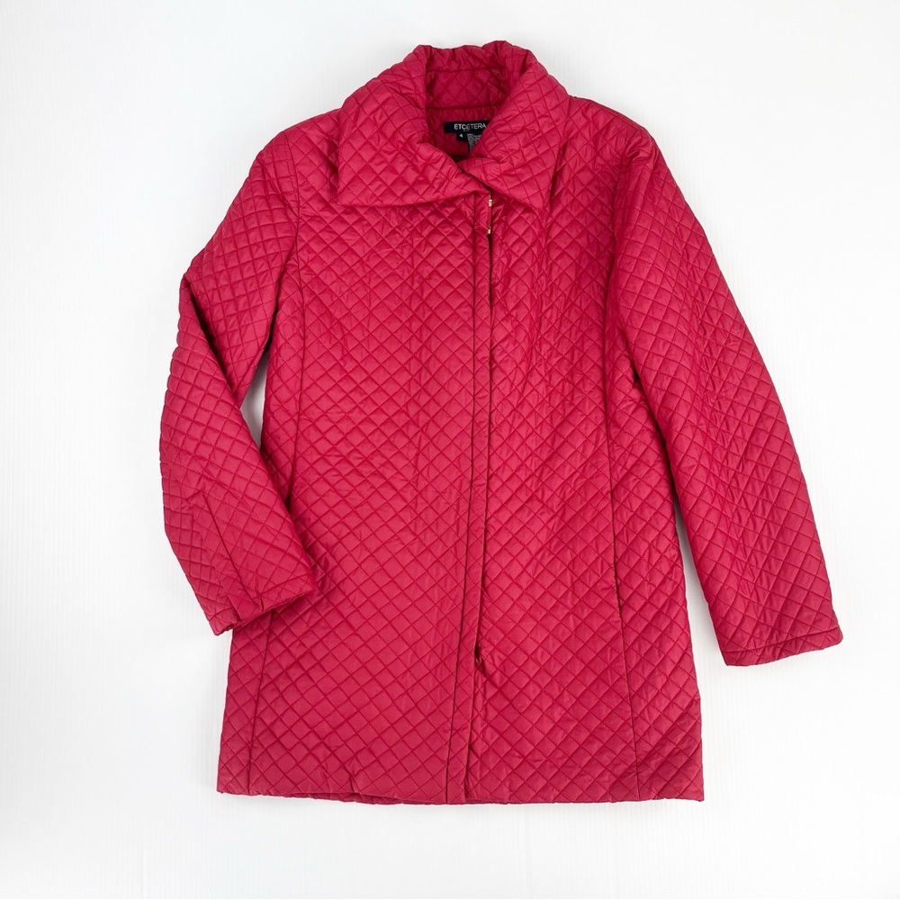 Etcetera Red Full Zip Quilted Flannel Lined Long Sleeve Jacket Top